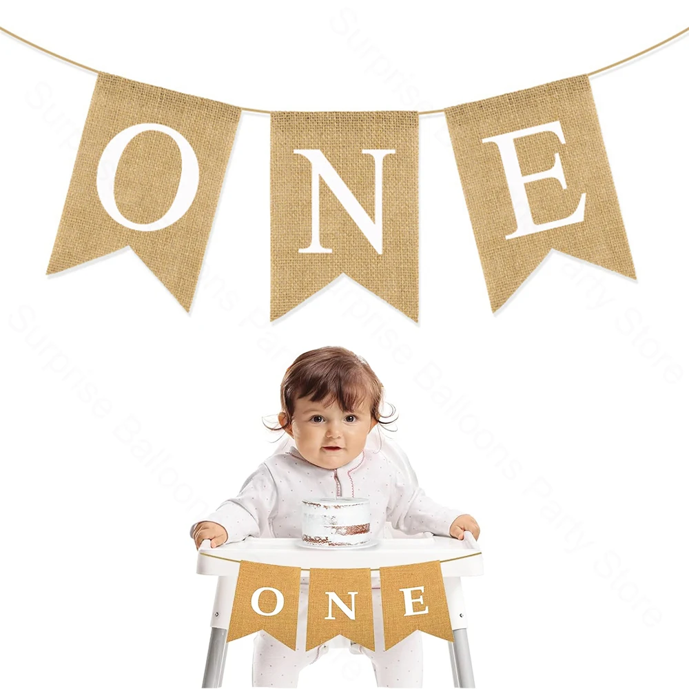 Toile de jute un bannière bébé 1er anniversaire chaise bannière garçon fille premier anniversaire fête décorations une chaise haute bannière Photo accessoire décor