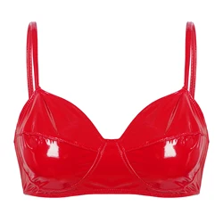 Womens Lingerie Wetlook Bh Tops Buikdans Clubkleding Faux Leer Reflecterende Draad-Vrij Geen Pad Bh Top Voor Raves Prestaties
