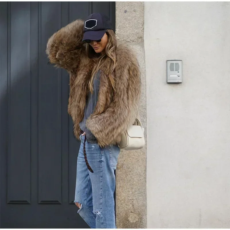 Lady Winter New Fluffy Fur Coat donna Casual risvolto manica lunga in pelliccia sintetica giacca corta femminile morbida spessa calda capispalla corta