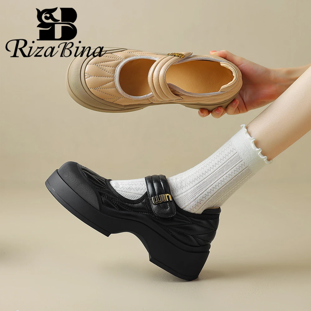 Rizabina Größe 34-40 Damen Casual Sneaker Echt leder Round Toe Gürtel riemen tägliche Schuhe Dame Slip on Casual Mary Jean Schuhe