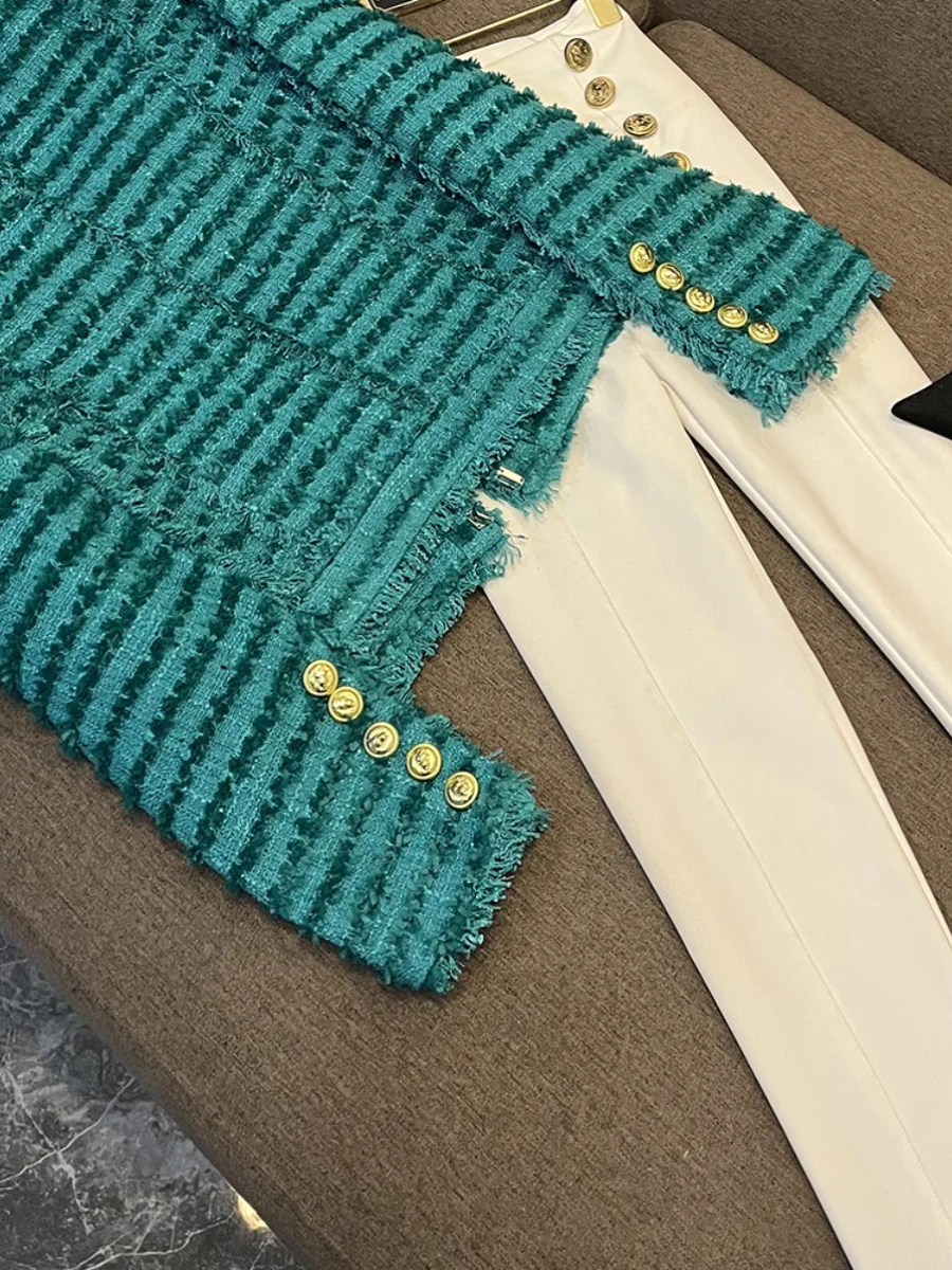 

Зима 2025, новинка Faion Tassel d Thi, твидовое пальто с воротником-стойкой, приталенное женское пальто, длинное свековое пальто на одной пуговице, чистый C...