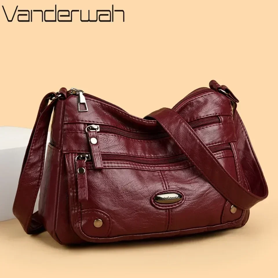 

Women's Shoulder Bag Leather Versatile Double Layer Large Capacity Simplicity Retro High Quality Luxury Female's Crossbody Bags