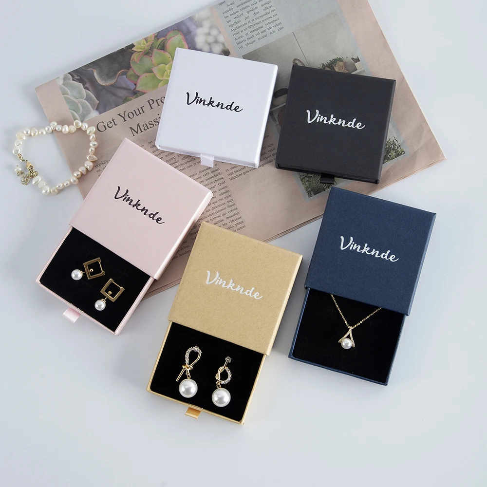 

100pcs White Paper Box Custom Fashion Smart Jewelry Cardboard Drawer Boxes Personalized Logo Wedding Gift Necklace Earrings Case