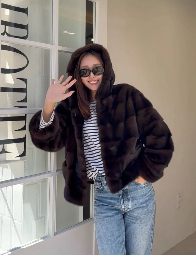 

Casual Women Hooded Faux Fur Jacket Single Breasted Full-sleeved Pocket Loose Short Coat Lady Winter Commute Street Outerwears