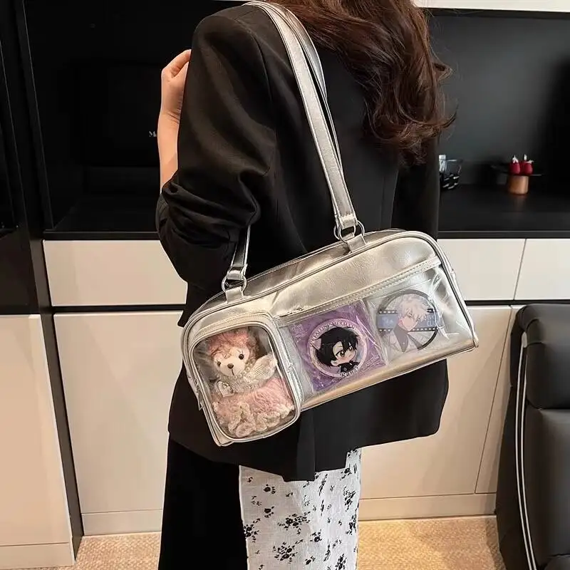 

Новая милая сумка Ita Y2K, большая вместительная модная сумка на плечо в стиле Лолиты для девочек, прозрачная сумка для косплея, сумка со значком «сделай сам», сумка для подмышек