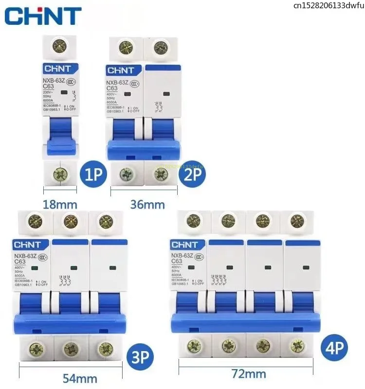 CHINT NXB-63 1P 2P 3P 4P Curve D type Power Protection Circuit Breaker DZ47 Air Switch 32A 40A MCB Cable Sleeves