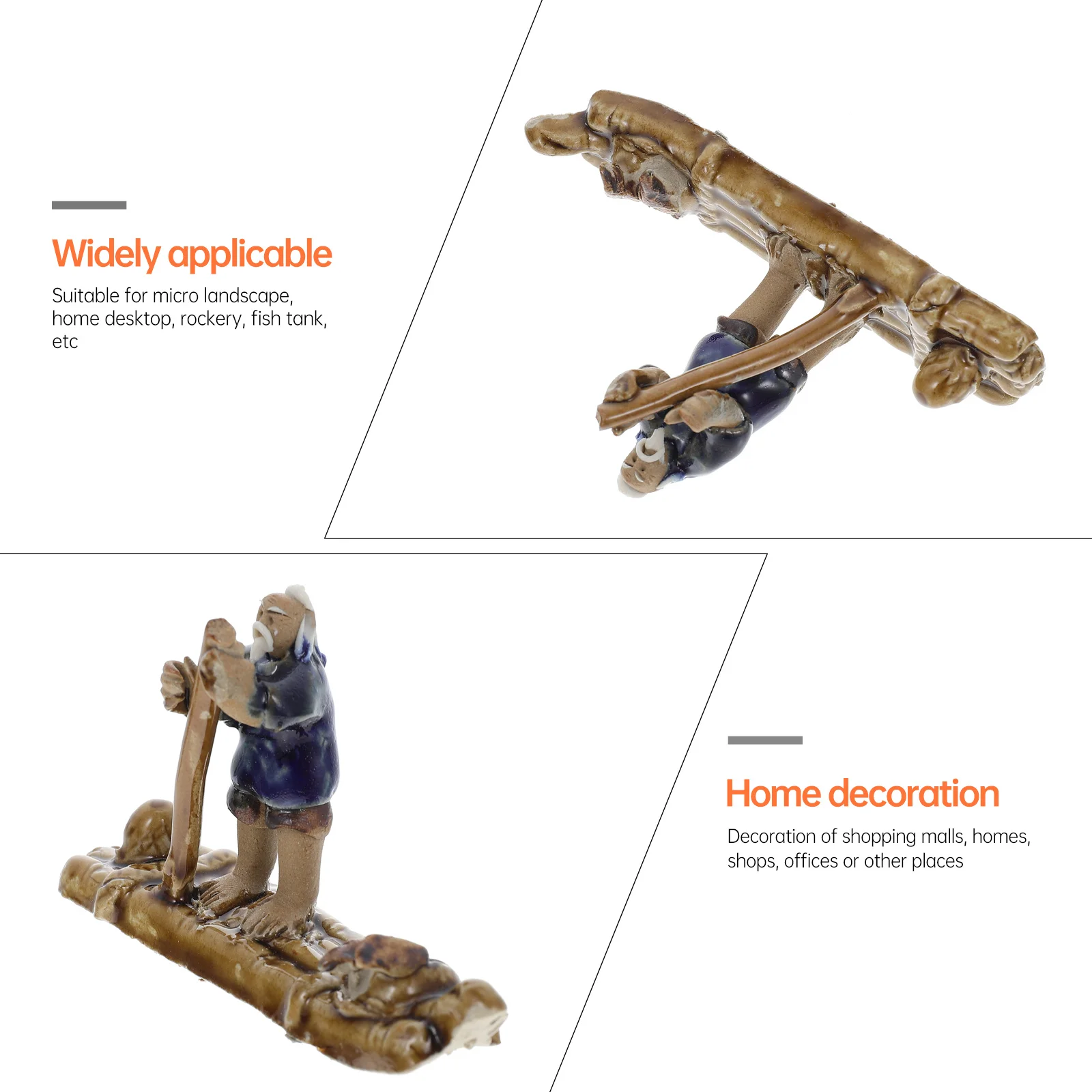 

Ceramic Bamboo Raft Man Statue for Fish Tank Landscaping Decor Aquarium Ornament Artificial Boat Decor