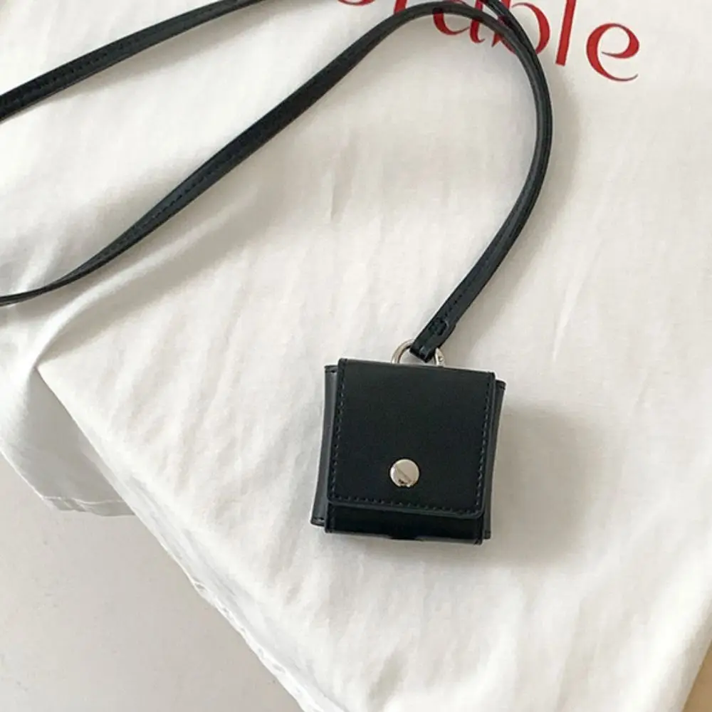 

Portable Hanging Neck Headphone Bag Square Multifunctional Lanyard Lipstick Bag Card Holder PU Leather Small Coin Purse Lady