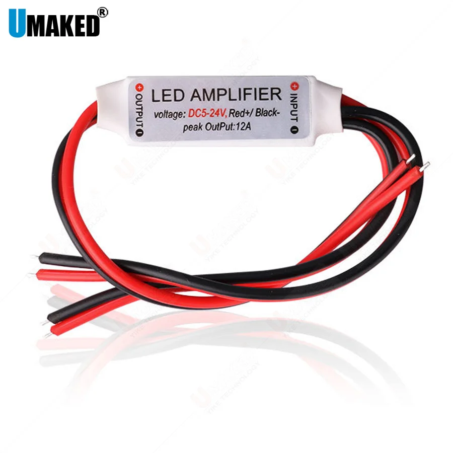 DC 5V-12V-24V 12A Mini Single Color LED Amplifier Repeater For LED Strip Light 5050/2835/3528//5630/3014