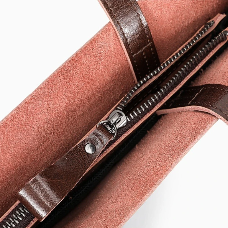 Women's Top Handle Genuine Leather Bucket Tote Shoulder Bag Soft Vintage Large Capacity Work Commute Minimalist