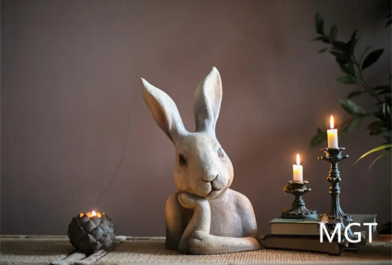 MGT-Creative Resin Rabbit Sculpture, Modern Home Decoration, Garden Crafts, Living Room Decoration, Statues, European