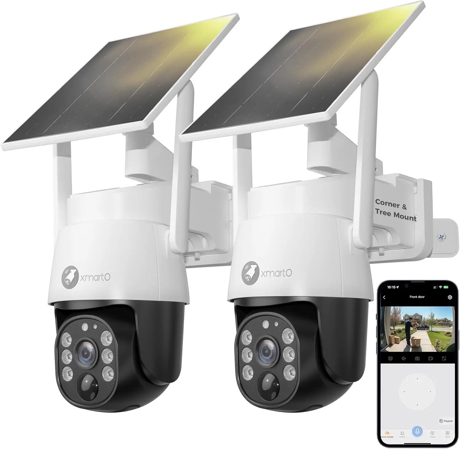 

Комплект из 2 беспроводных солнечных камер видеонаблюдения 4 МП, Wi-Fi 6 Dual Band, простая установка, без ежемесячной платы, для использования внутри/вне помещений