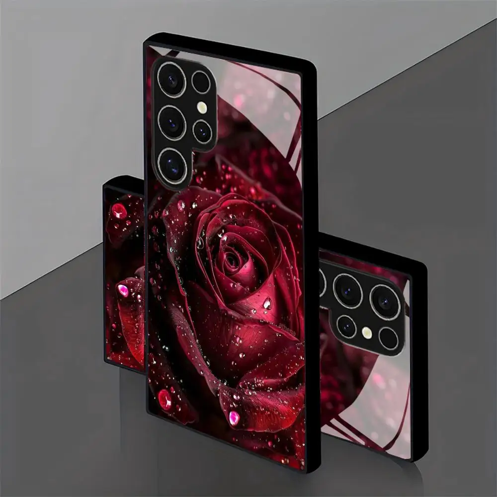 Etui na telefon z motywem czerwonej róży, szklane, do Samsung Galaxy S26 S25 S24 S22 S23 Ultra S21 S20 Plus 5G, matowe, antypoślizgowe, pełne pokrycie. — zdjęcie produktu 2