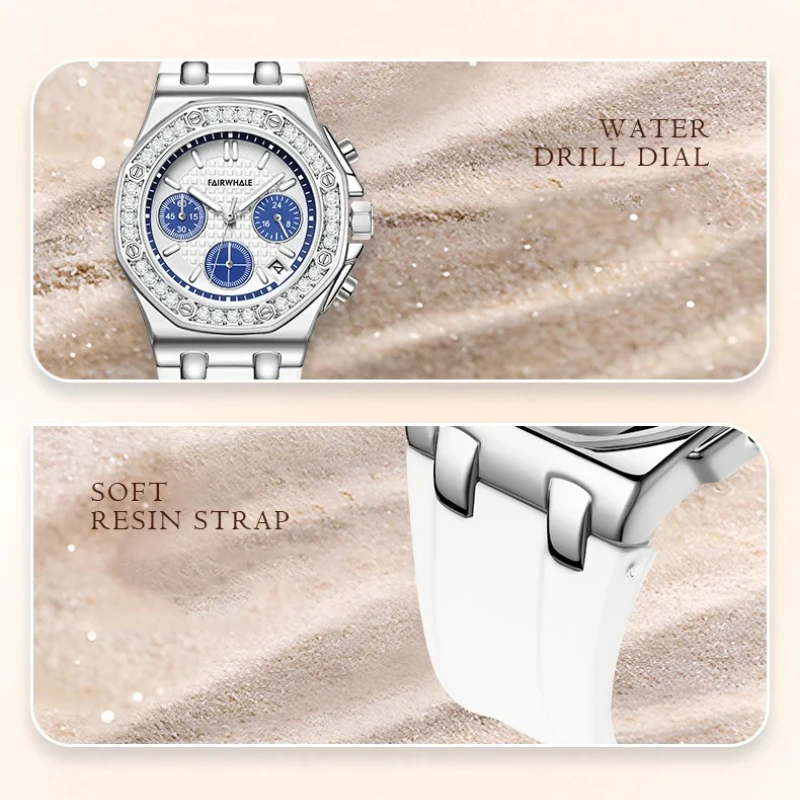 ساعة مارك فيرويل 3590 للسيدات بتصميم رائع من الألماس، متعددة الوظائف، تاريخ تلقائي، كرونوغراف، ساعة كوارتز عصرية #5