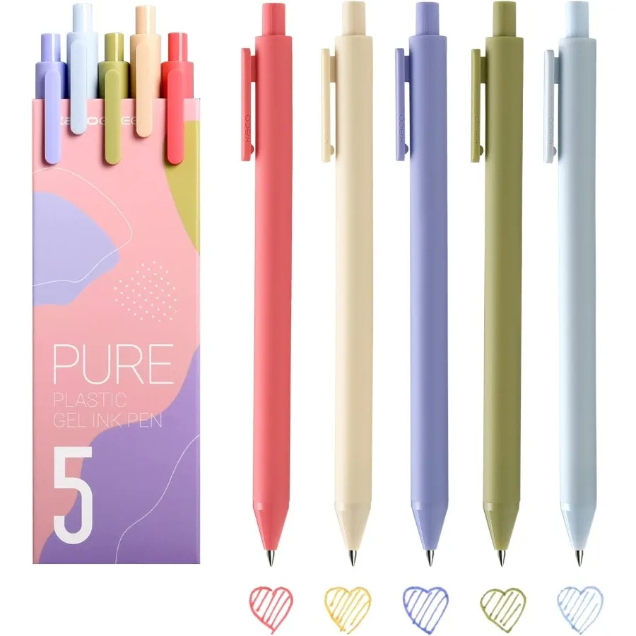 

Pack of 5 Pieces Colored Ink Pens Retractable Cute Pens for Note Taking 0.5mm Fine Point Morandi II