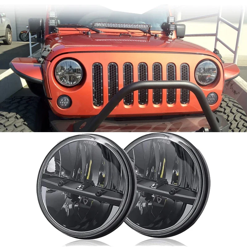 

7 Inch Led Headlight H4 Round 7'' Headlights DOT Approved 6000K Hi/Lo Beam for Jeep Wrangler Lada Niva 4x4 Jeep Wrangler JK