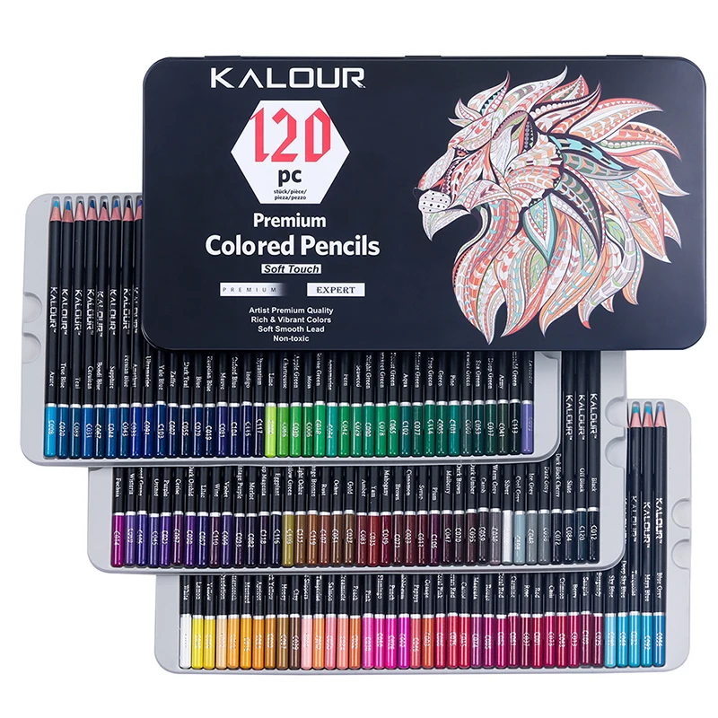 Imagem -02 - Kalour Conjunto de Lápis Colorido para Adultos Artistas Crianças Pigmento Rico Núcleo Macio Ideal para Desenhar Esboçar Sombrear Misturar 180 120