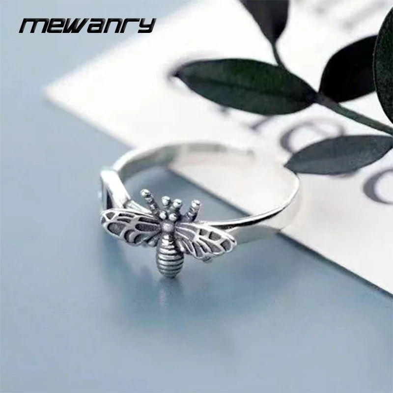 

Mewanry серебряное кольцо с геометрическим рисунком пчелы для женщин и девочек, простое милое винтажное индивидуальное модное ювелирное изделие на день рождения, подарок