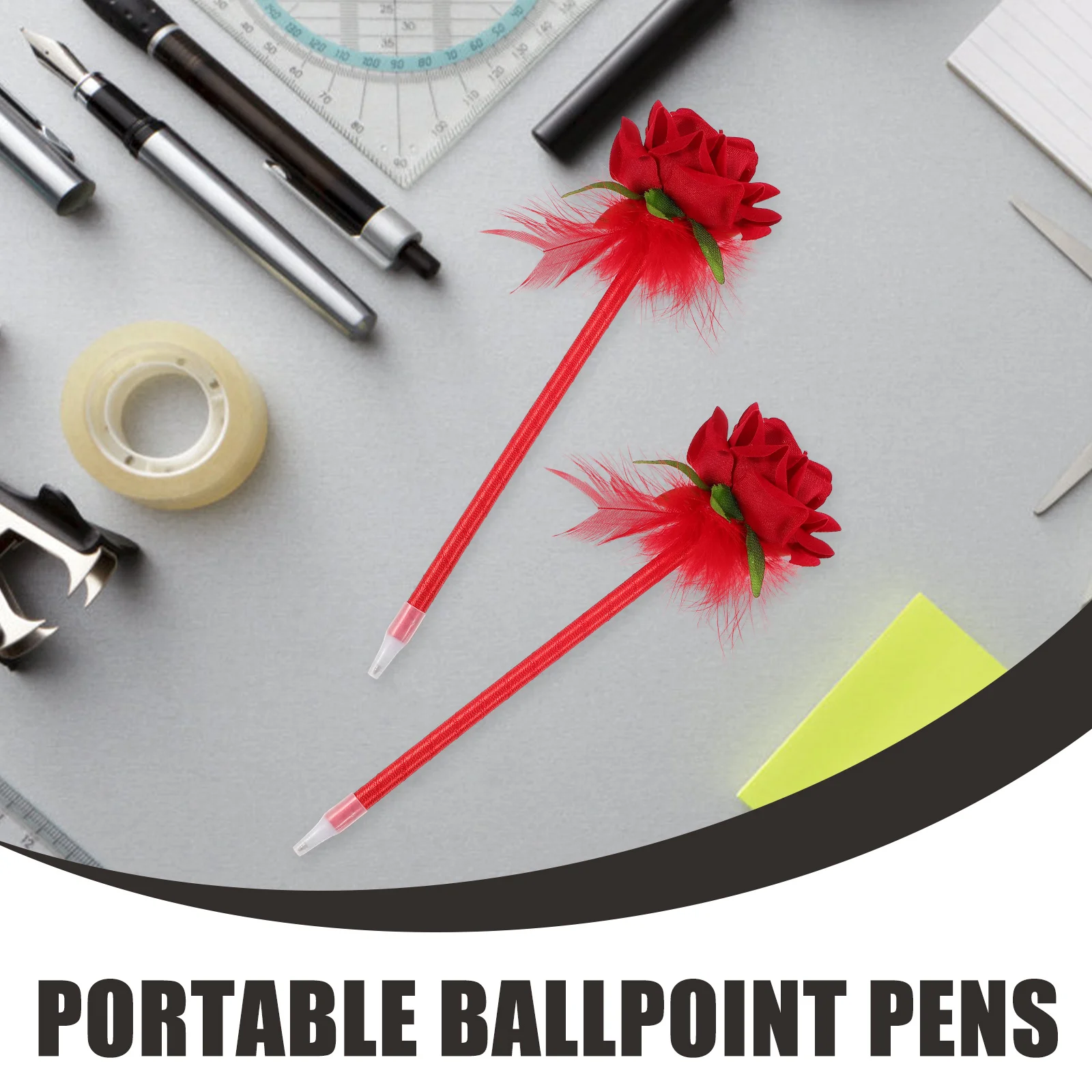 2Pcs Creative Flower Ballpoint Pens Portable Neutral Ink Pens Office School Floral Smooth Writing Comfortable Grip