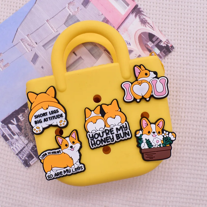 12/70PCS Cute Dog Corgi French Bulldog Husky Shoe Charm Mix Wholesale PVC Decor wristband Buckle Detachable Waterproof Xmas Gift