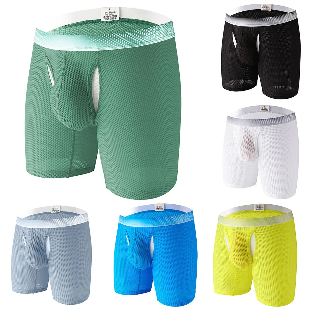 

Mens Breathable Boxer Briefs Underwear Long Boxershorts for Comfort in Black White Blue Army Green Gray Blue Green S-XL Size