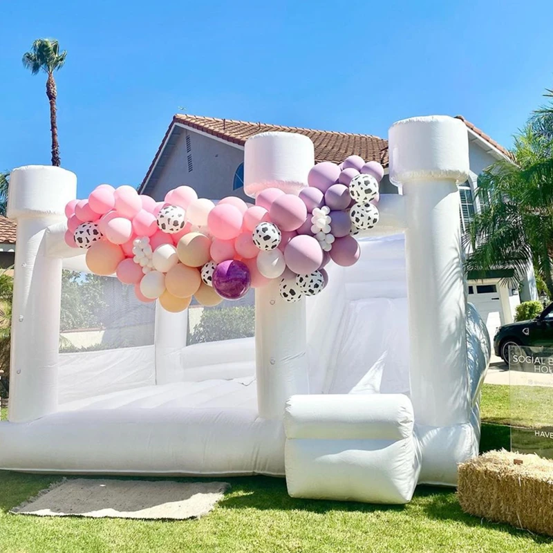 Neues großes aufblasbares Hüpferhaus für den gewerblichen Gebrauch mit Bällebad und Rutsche, springende weiße Hüpfburg für Hochzeits-Geburtstage-Partys