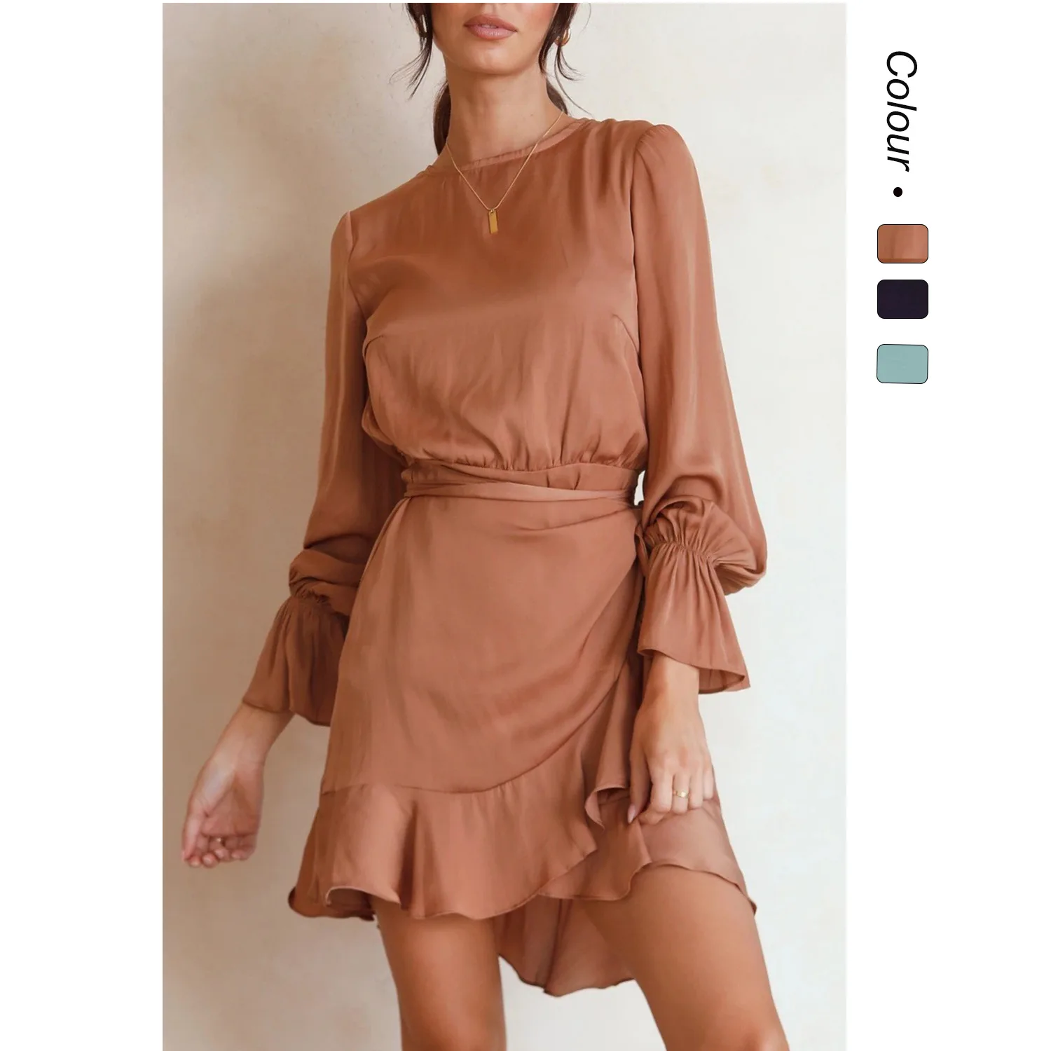 เสื้อคลุม Ele Long Svel Dr พร้อมดีไซน์ Bell Sves Commuter Knot รุ่น Bal Sle สำหรับฤดูใบไม้ร่วงและฤดูหนาว  คอลเลคชั่นใหม่สำหรับผู้หญิง