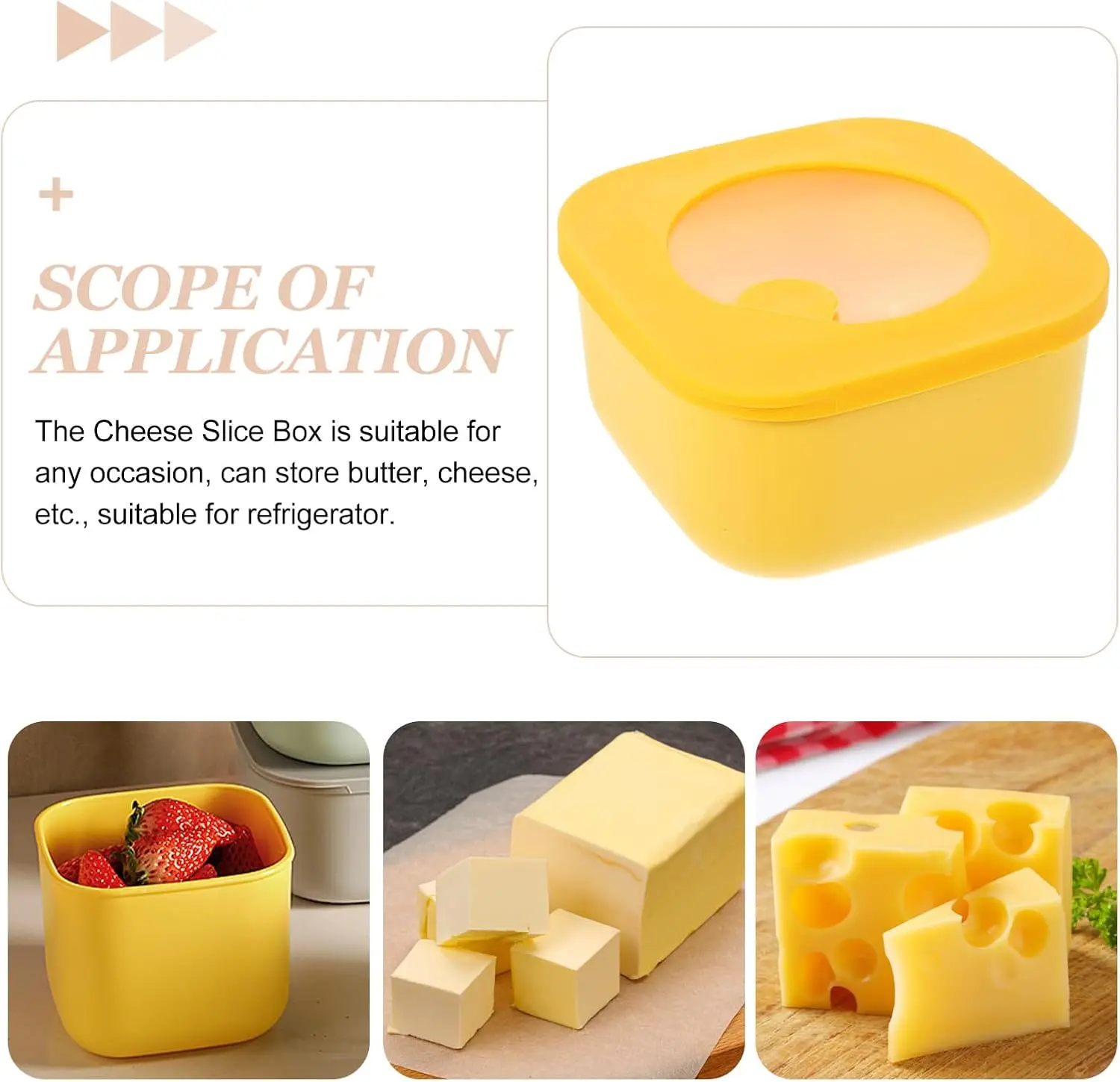 حاوية شرائح الجبن مقاس 4.7 * 2.5 بوصة للحاويات البلاستيكية للثلاجة مع غطاء صندوق شرائح الجبن والزبدة للأغذية -S