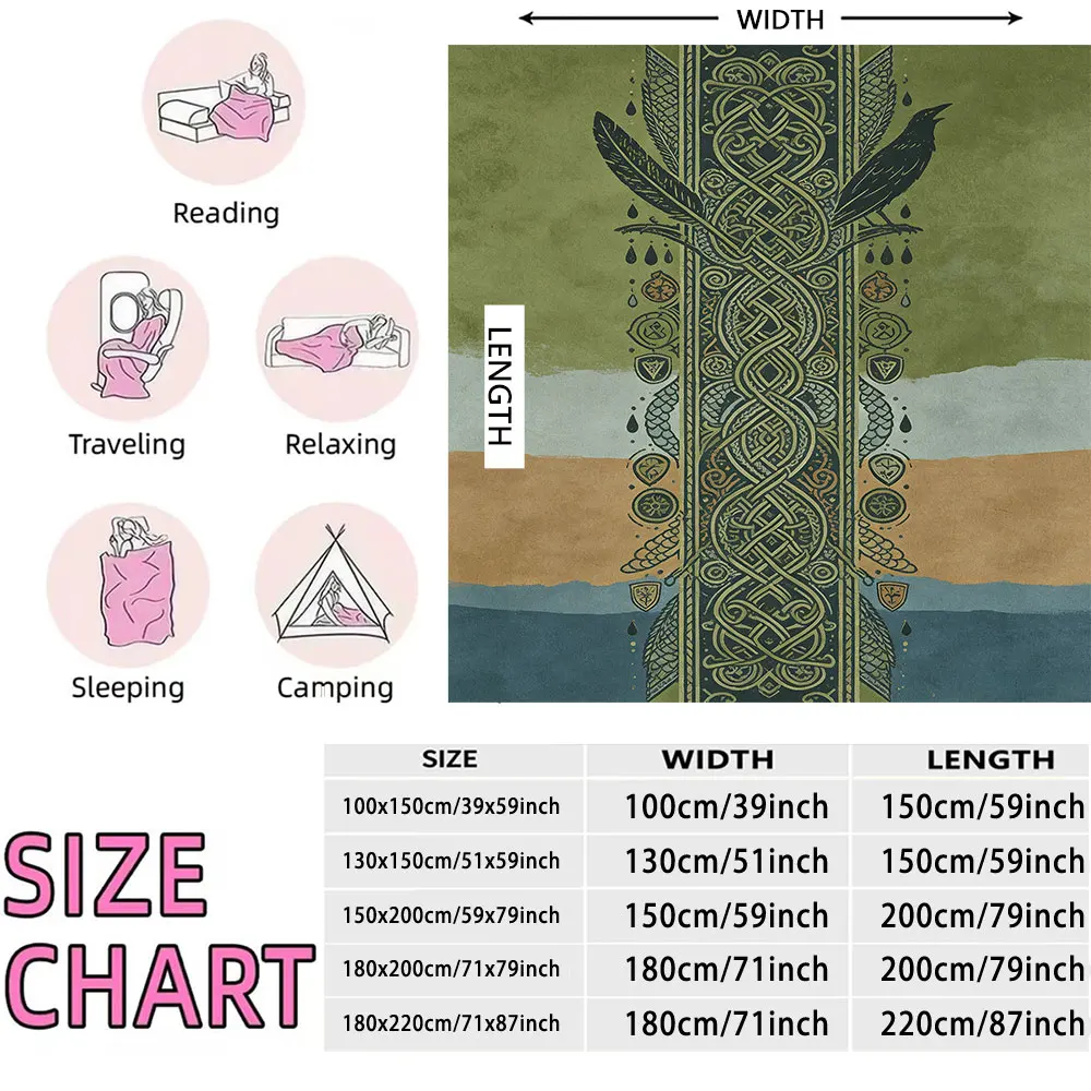 230g flannel blanket featuring Celtic totem patterns and bird decorations, perfect as a gift for all seasons.