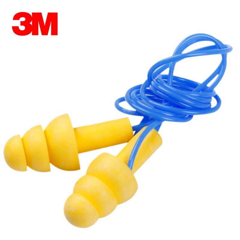 5pcs 3M E-A-R 340-4002 Ultra Fit Reusable Corded Earplugs Blue Ear Protector with Box One Size Fits All