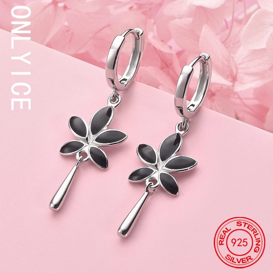 

ONLYICE 925 Sterling Silver Earrings Black Maple Leaf Drop Earrings For Women Jewelry Fashion Party and Daily Wear