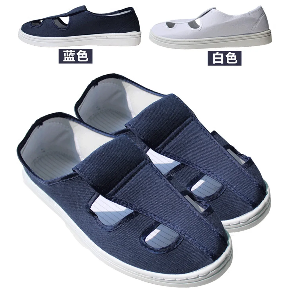 Imagem -02 - Anti-estático Sapatos de Trabalho de Lona Azul Branco Anti-estático Anti-estático de Pvc de Quatro Buracos