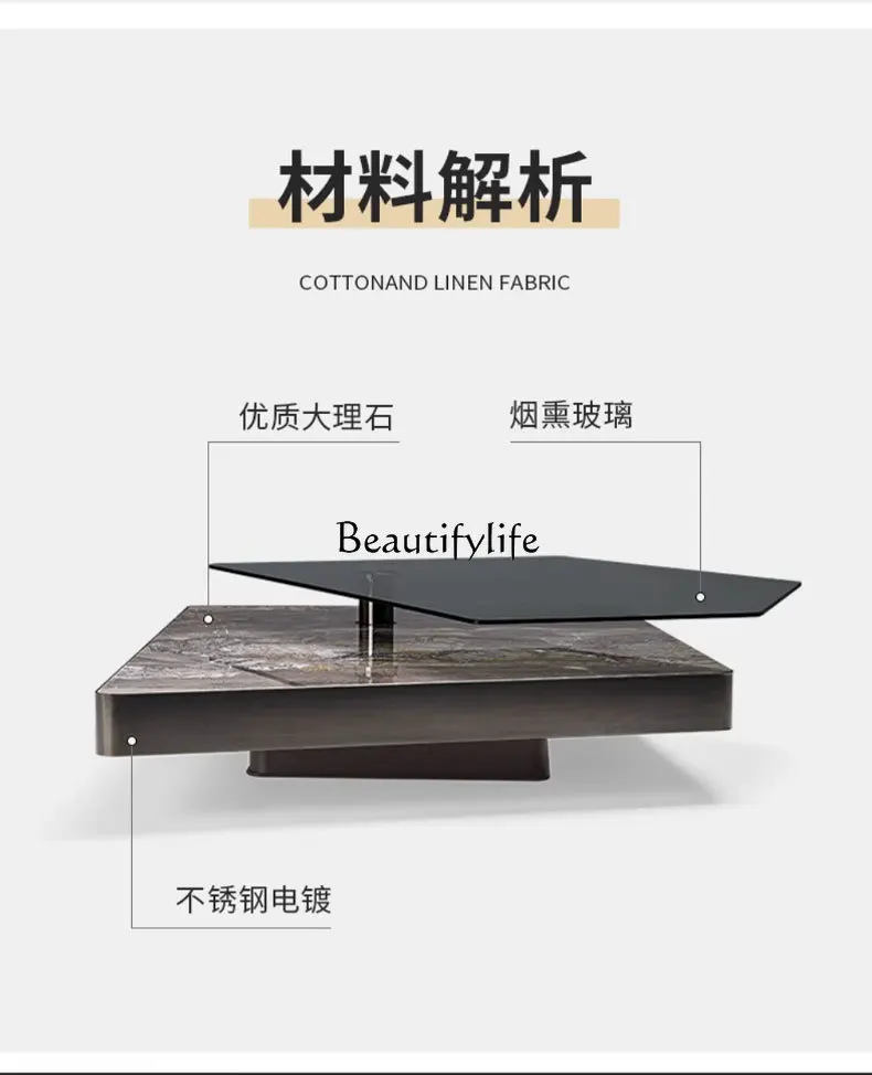 01Italian Minimalist Rotating Coffee Table Set Designer Villa Living Room Irregular High-Low Luxury Stone Coffee Table