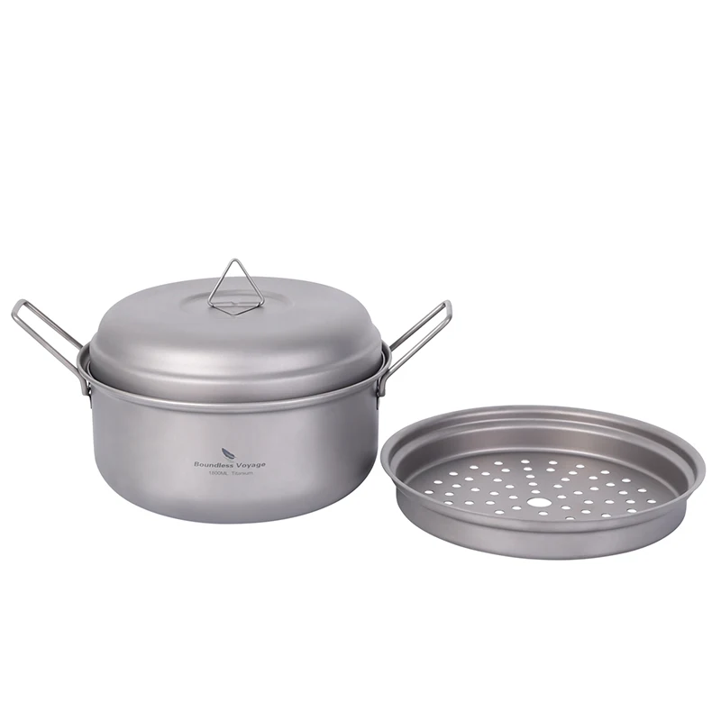 Boundless Voyage Titanium Steamer Stockpot Portable Outdoor Camping Picnic Cooking Hanging Pot with Tea Tray Ideal Soup Pot - view 2