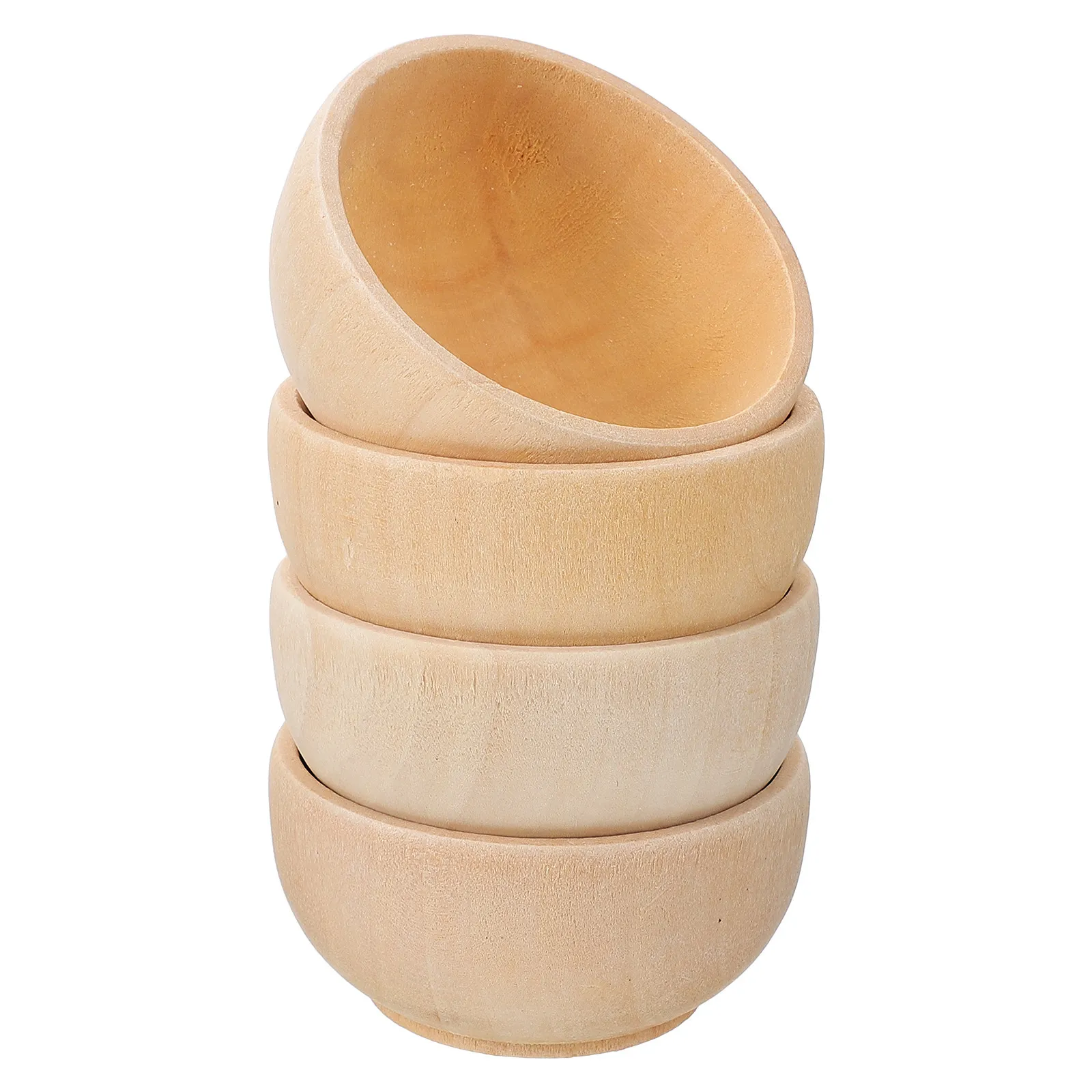 4Pcs Small Wooden Bowls Natural Unfinished Smooth Edges DIY Craft Material for Creativity Development Kids Handicraft Decoration