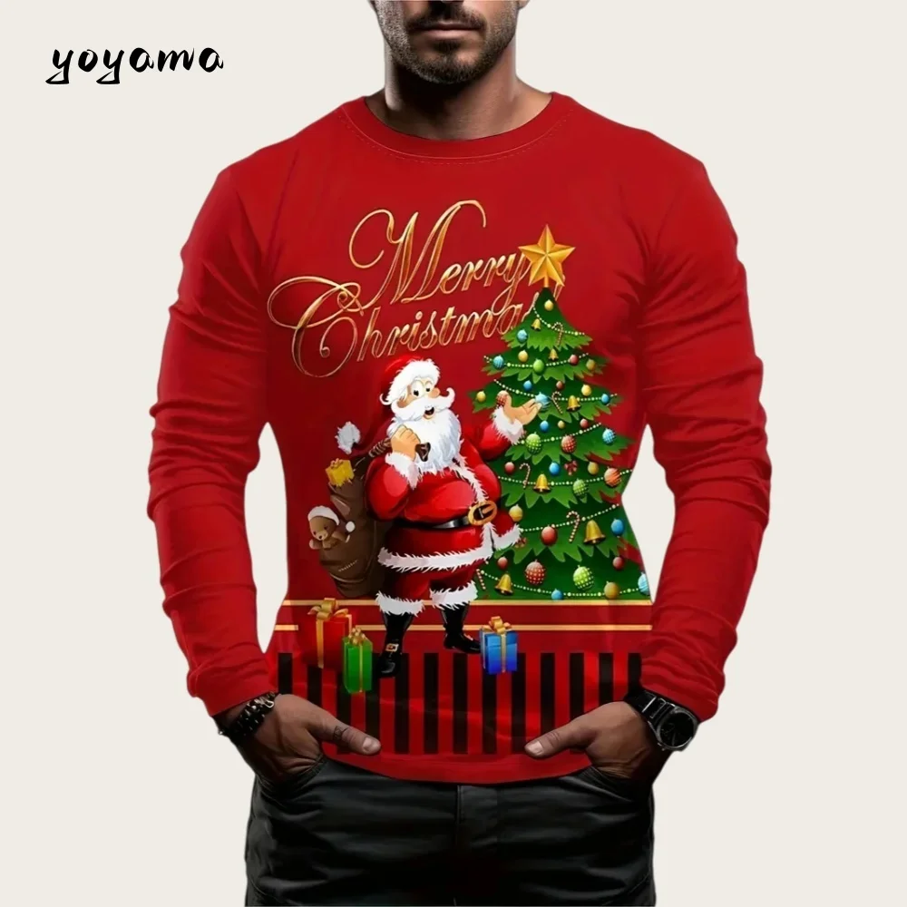 

2025 Fun Christmas Ornament Printed T-Shirt Santa Claus Costume 3D Men Printed Long Sleeved S-5xl T-Shirt Fashion Long Clothing