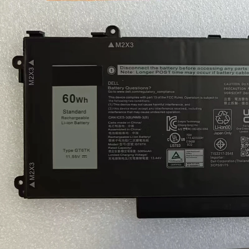 

Laptop Battery GT6TK For Latitude 9440 2-in-1 Latitude 9450 2-in-1 Series Notebook K2CPY MWK05 11.55V/60Wh 5065mAh