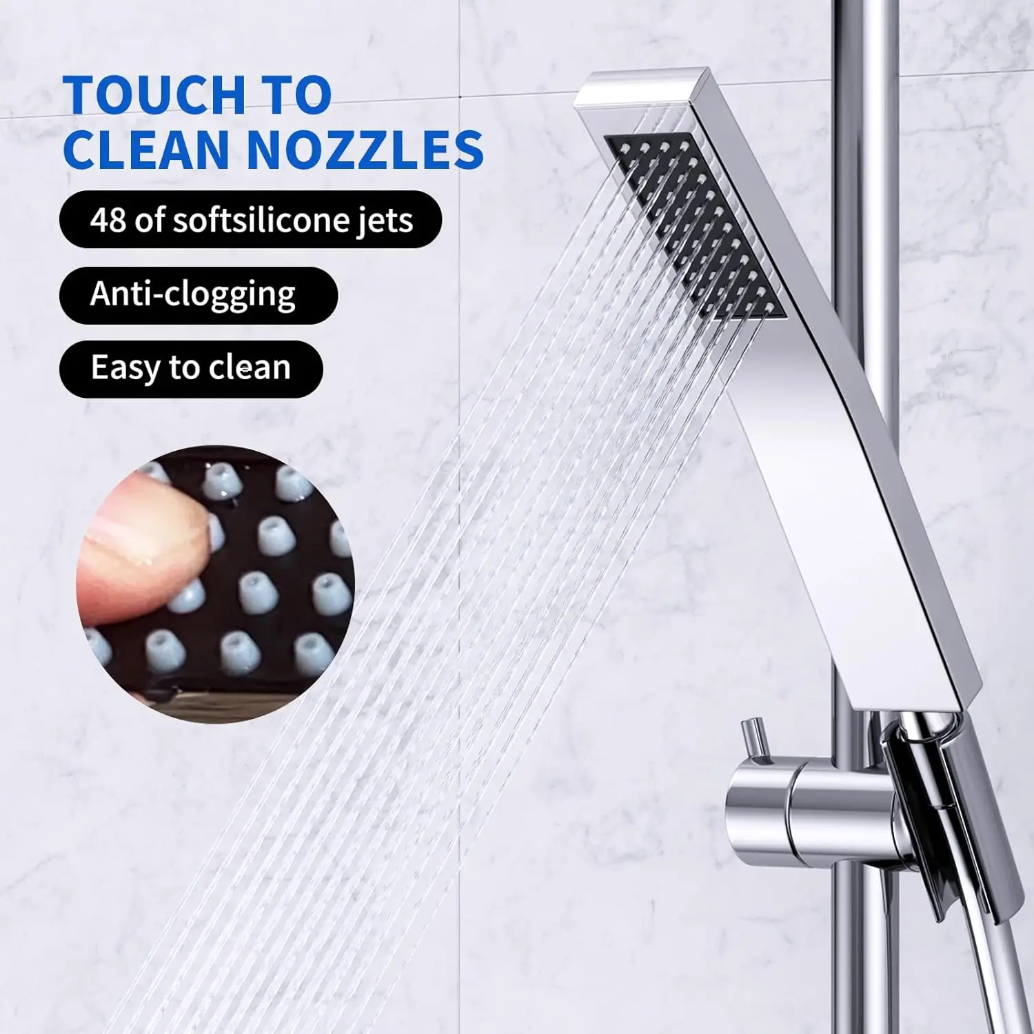 

Ручная душевая лейка высокого давления с самоочищающимися силиконовыми форсунками из нержавеющей стали 304 для ванной комнаты и дома