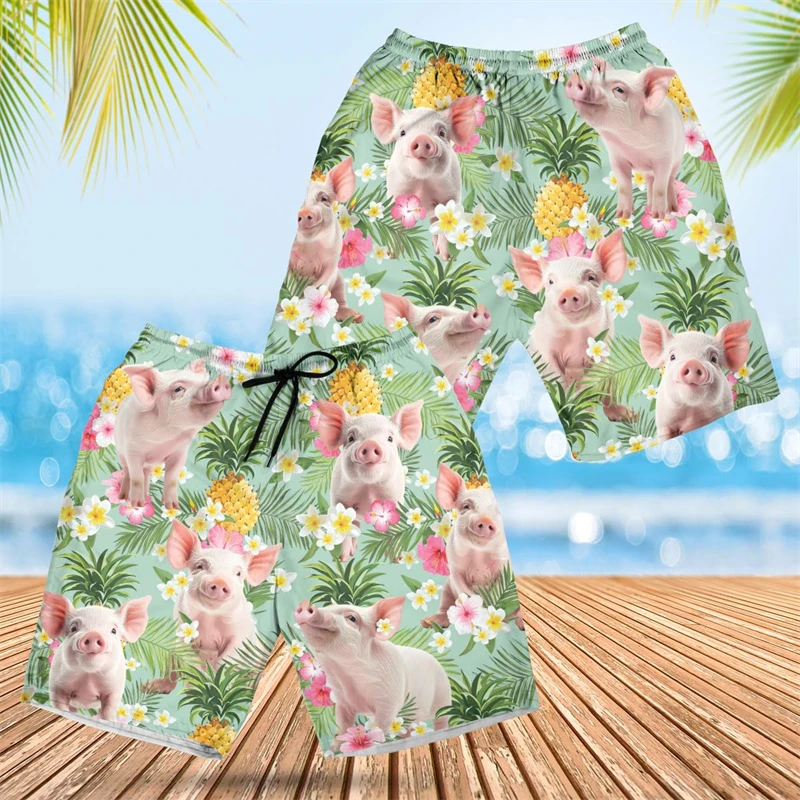 Hip Hop Pig Graphic Short Pants For Men Clothes Funny Design Beach Shorts Hawaiian Animal Boy Trunks Women Aloha Trousers Tops