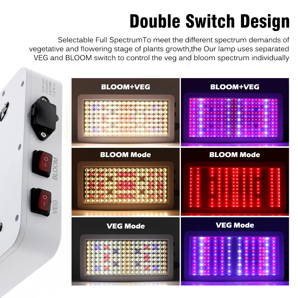 ضوء LED كامل الطيف للنمو ، مفتاح مزدوج لنباتات الدفيئة ، البذر ، الخضروات ، الزهور ، SMD2835 ،