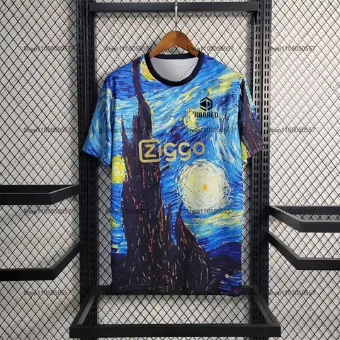 Indossa la 'La notte stellata'! Ajax Art Collab Tee 2025 Estate: maglietta in jersey classica artistica elegante con stampa 3D per allenamento in maglia da calcio