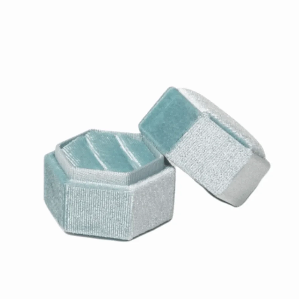 Light Luxury Velvet Hexagon Vintage Ring Box High-End Double Slot Ring Storage Box Mini Soft Jewelry Display Case Proposal