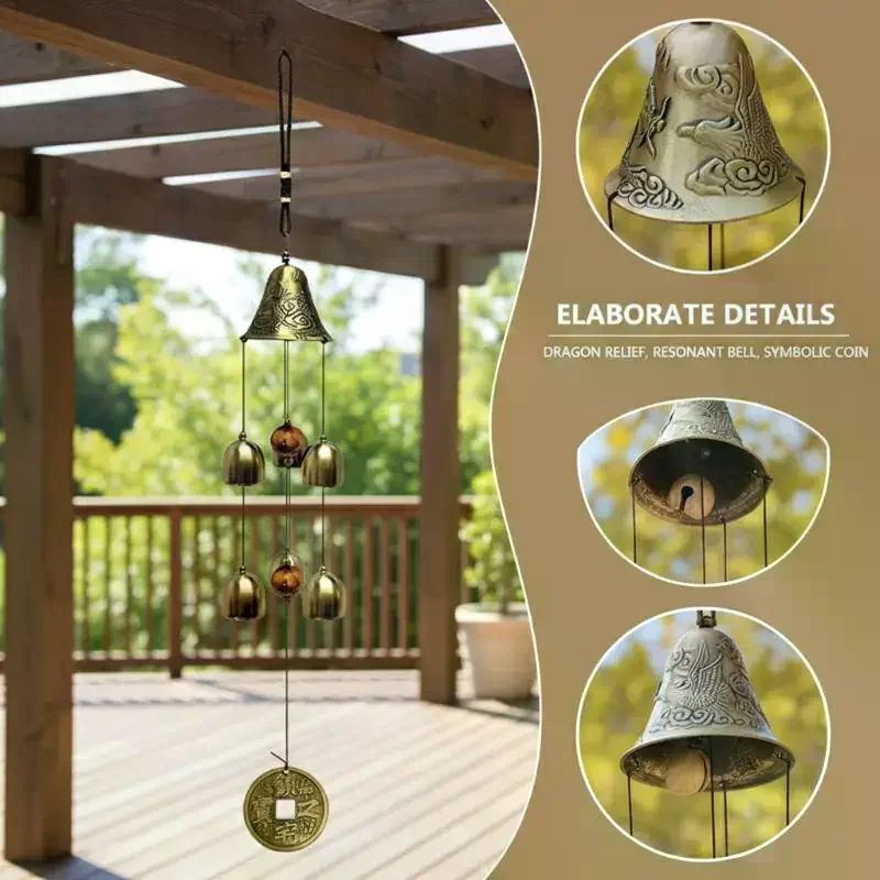 Metal wind chimes, 6 copper bells, hanging decorations for courtyards and gardens, perfect for outdoor home decoration