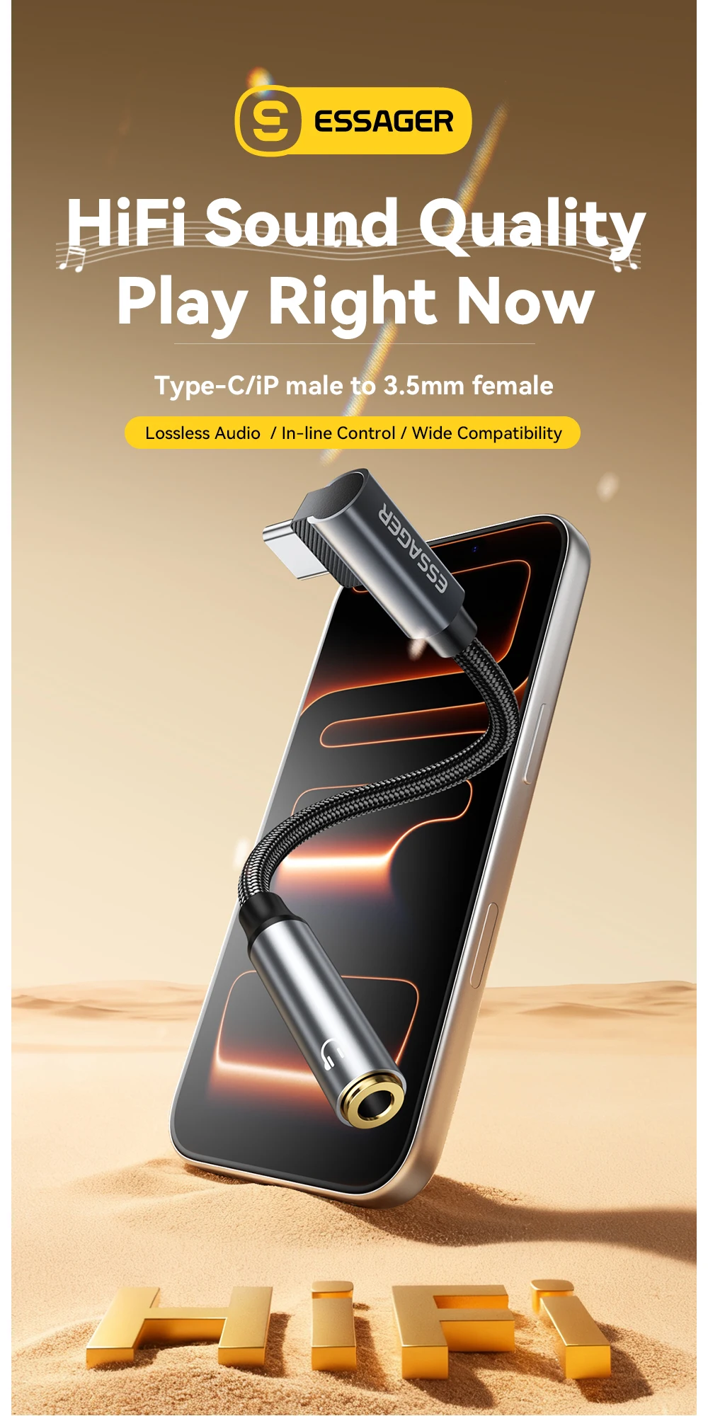 Essager IP zu 3,5-mm-Klinken-Audiokabel, Stecker auf Buchse, Kopfhörer-Winkeladapter, Typ C zu 3,5 mm Konverter für Samsung, Xiaomi, iPhone – Detail 1
