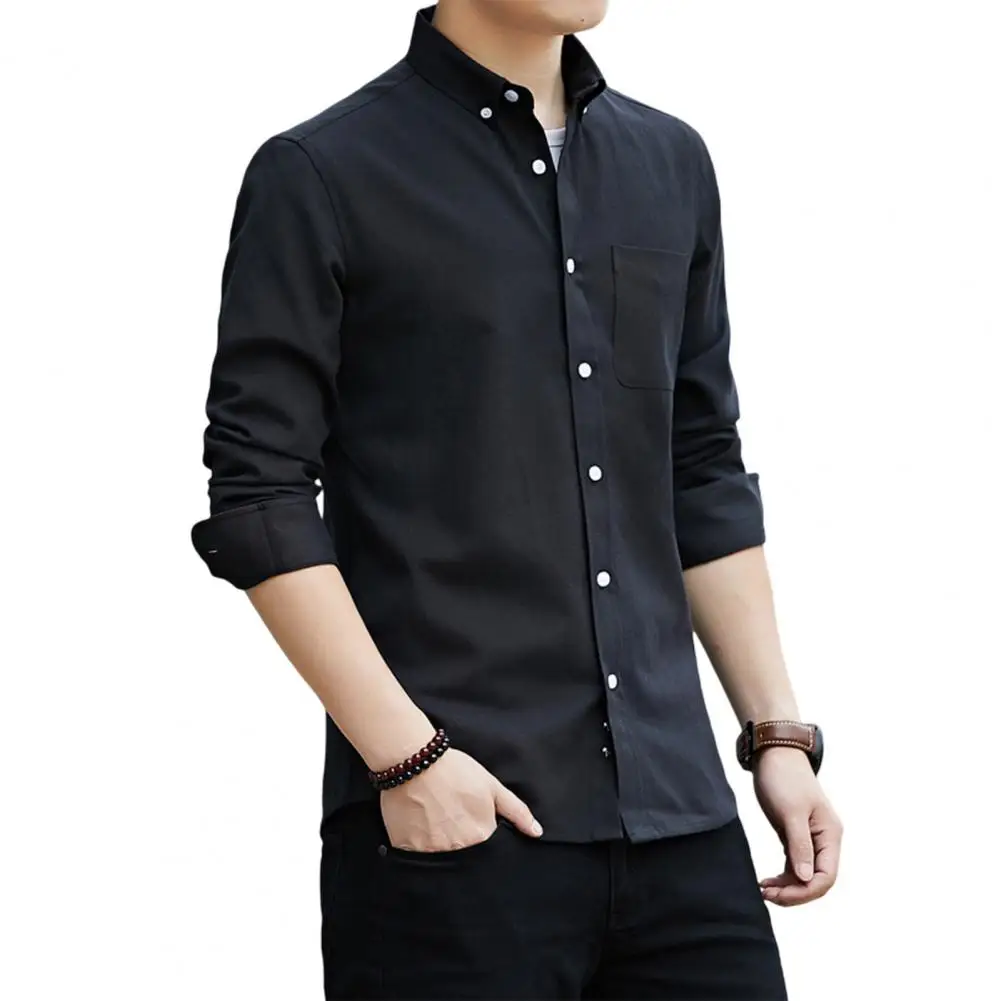 2023 New Men\'s Long Sleeve Casual Oxford Cloth Shirt Slimming Smooths Your Silhouette Korean Style Color Shirt