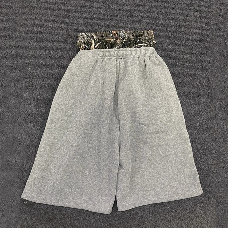 Spring Embroidered Pattern Shorts with Double Waist Design Casual Loose Fit Camouflage High Street Style Fake Two-Piece Set