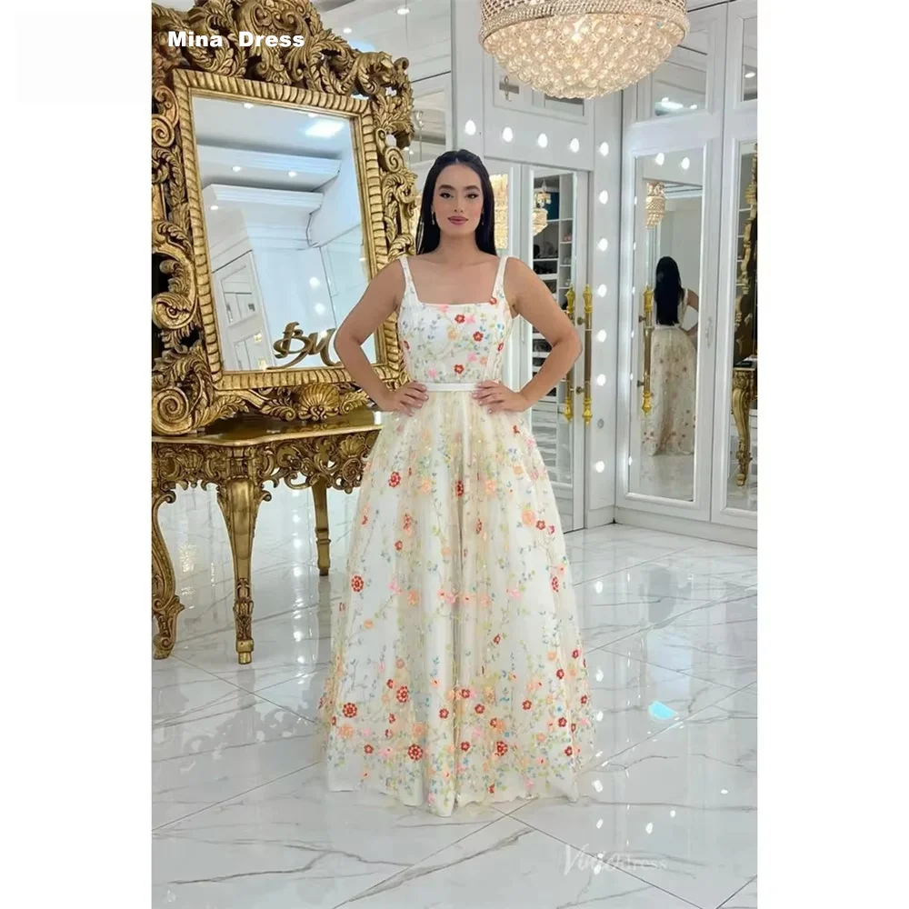 

Mina Customized White Floral Square Collar Detachable Shawl A-line Elegant Women's Dresses for Special Occasions Prom Dress 2026