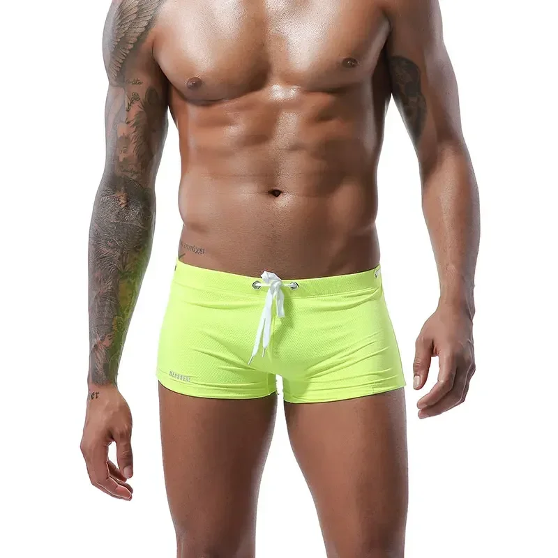 Sunga boxer masculina cintura baixa, roupa de banho boxer masculina para praia
