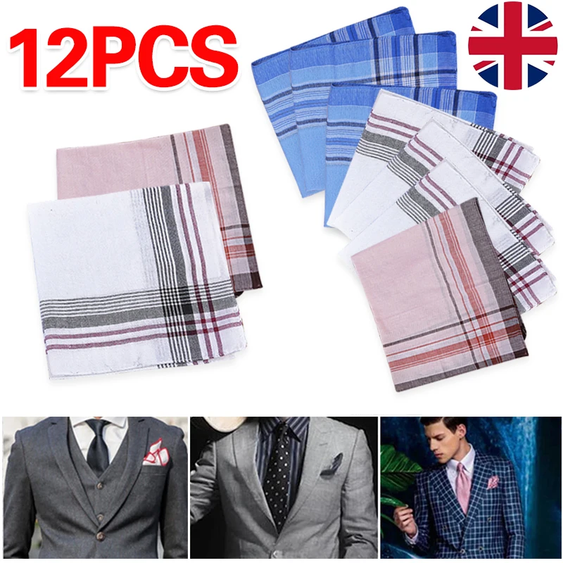 12PC Mens Large Square Handkerchief 100% Soft Cotton Hankies Hankerchiefs HOT