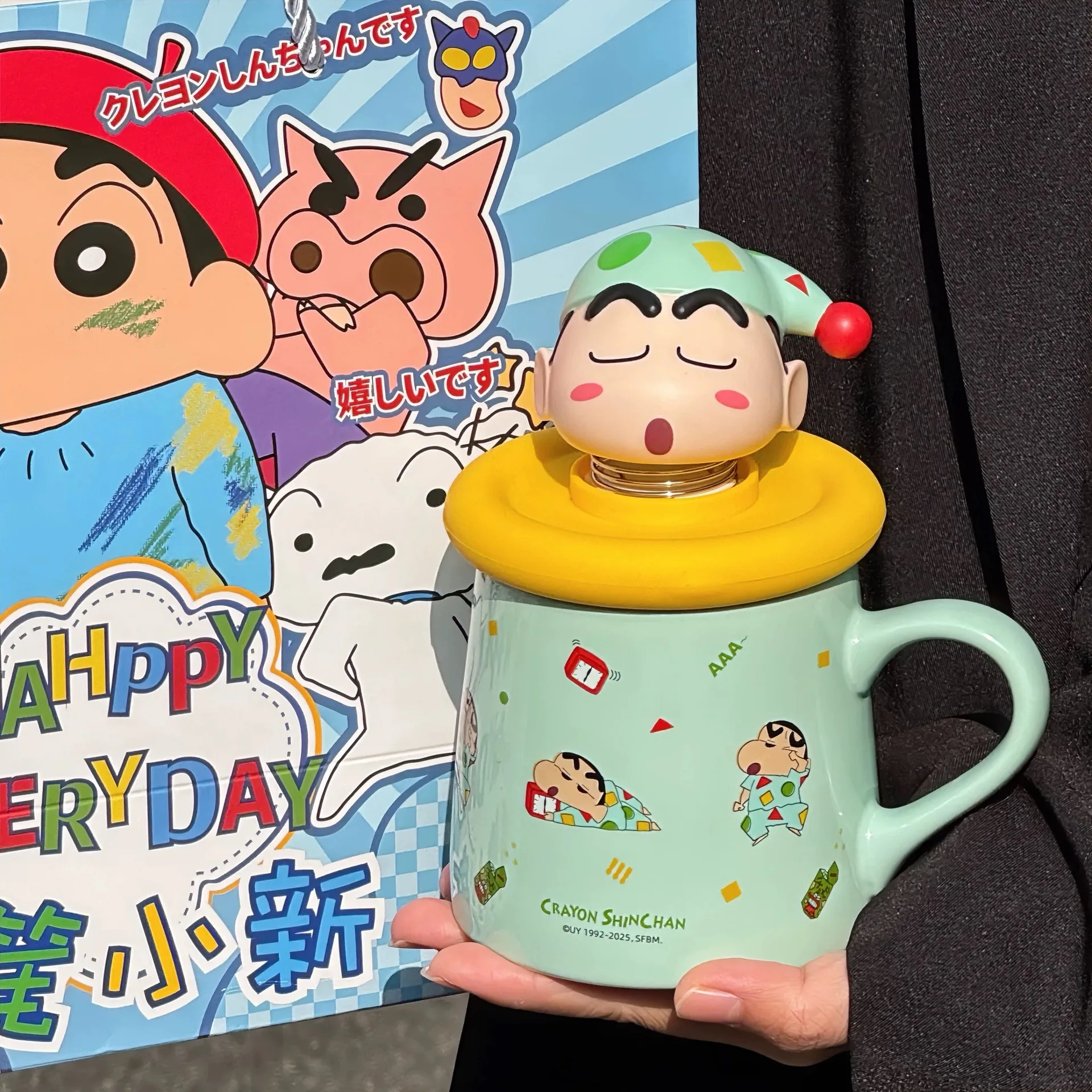 

Crayon Shin-chan Water Cup Coffee Cup with Lid Shaking Head 3d Doll Ceramic Cup Birthday Gift Children Mug